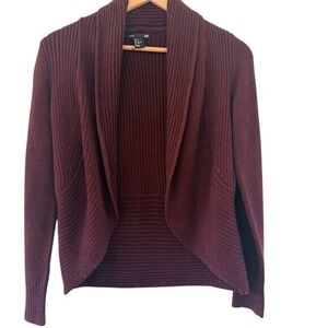 H&M Womens Ribbed Shawl Collar Open Front‎ Cardigan Sweater Burgundy Size S